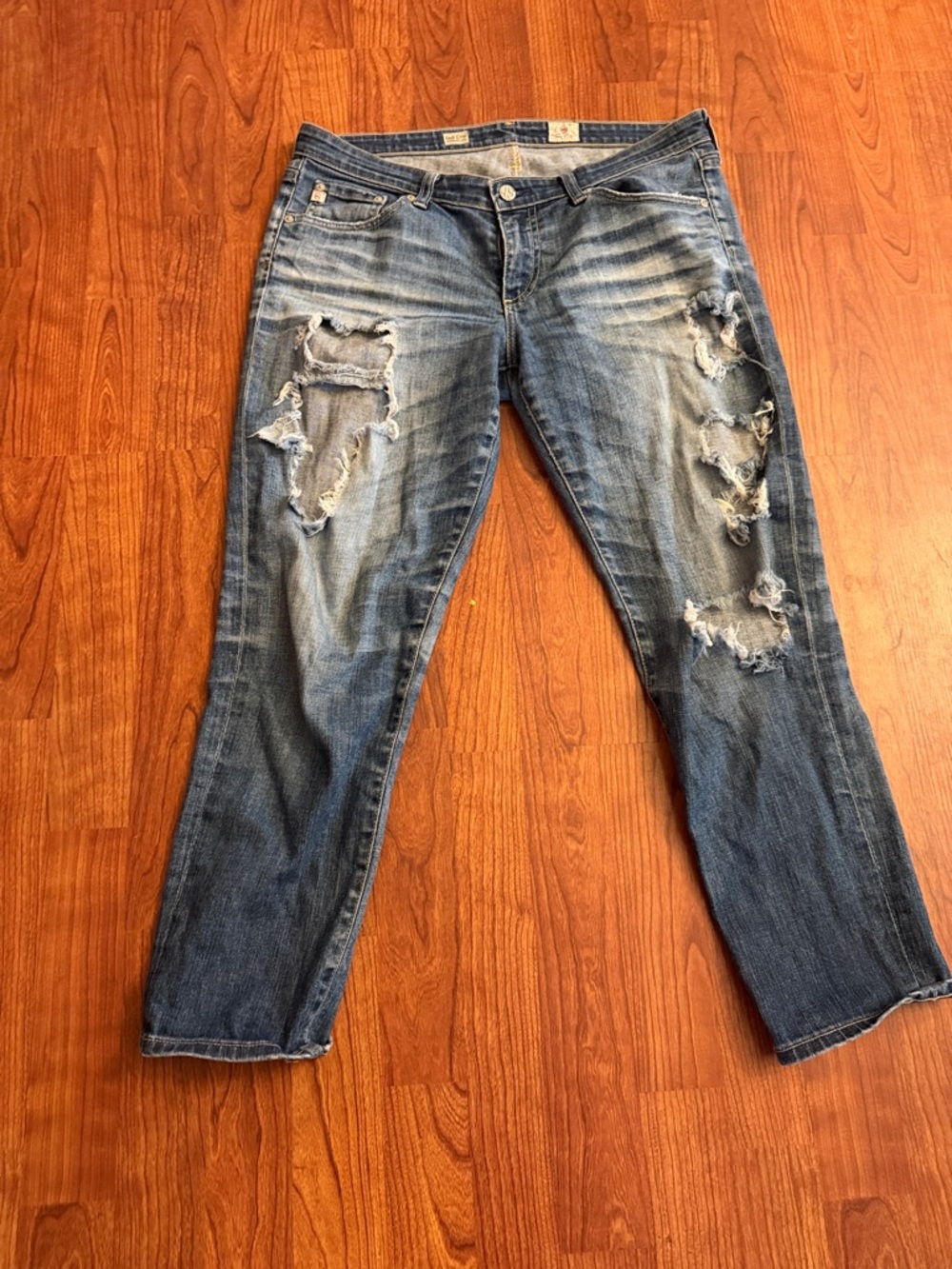 AG Adriano Goldschmied Women's Distressed Blue Boyfriend Jeans size 30